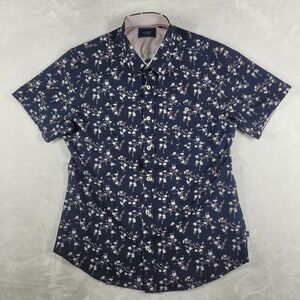 7 Diamonds 4 Way Stretch Short Sleeve Button Up Men's Small Dark Blue‎ Floral